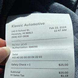 Safety check $25 Safety check $25