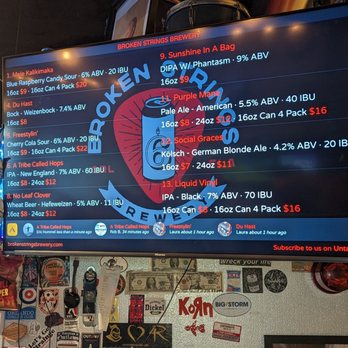 Broken Strings Brewery - a menu on the wall - Breweries Near Me - Orlando, Florida Broken Strings Brewery - a menu on the wall - Breweries Near Me - Orlando, Florida