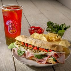Boba Bowl - Ham Paninis strawberry Dragon Fruit Smoothie