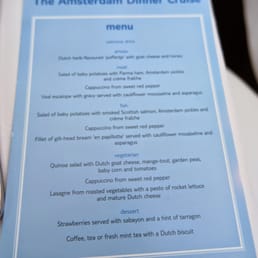 Dinner cruise menu - approx $80/pp for 2.5 hours - and about four courses, with wine included