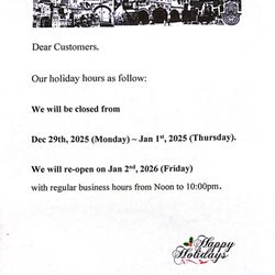 Mizlala - Holiday hours for 2026 new year