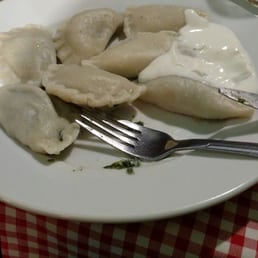 Spinach and feta pierogi.