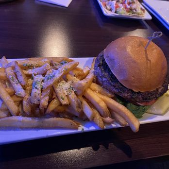 Big Shots Restaurant & Lounge - 10/10 burger perfectly cooked and  garlic parm crispy fries - Sports Bars Near Me - Iselin, New Jersey