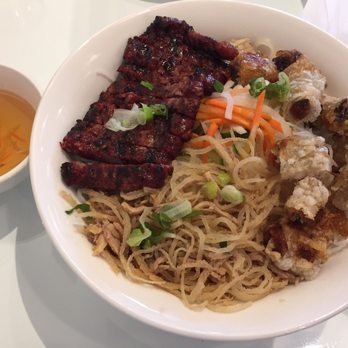 Basil Garden - Vermicelli with pork patty, spring rolls and shredded pork - Vietnamese Near Me - Vancouver, British Columbia Basil Garden - Vermicelli with pork patty, spring rolls and shredded pork - Vietnamese Near Me - Vancouver, British Columbia