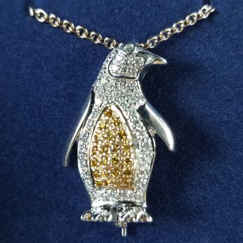 Ben Gioielli & Co - 14K White Gold Penguin with White and Yellow Diamonds on a Rose Gold Chain. - Jewelry Near Me - Las Vegas, Nevada Ben Gioielli & Co - 14K White Gold Penguin with White and Yellow Diamonds on a Rose Gold Chain. - Jewelry Near Me - Las Vegas, Nevada