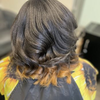 The Hairapy Studio - Silk press with a peek a boo color. - Hair Stylists Near Me - Aurora, Colorado The Hairapy Studio - Silk press with a peek a boo color. - Hair Stylists Near Me - Aurora, Colorado