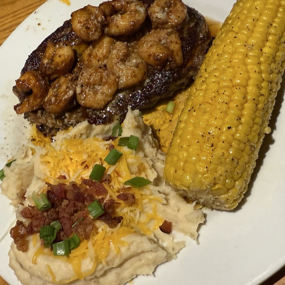 Chili's - Steak and shrimp , corn on he cob,and loaded mashed potatoes - American Near Me - Madison, Mississippi