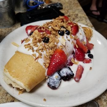 Carolyn's Cafe - Rolled pancake with yogurt and berries - Breakfast & Brunch Near Me - Redlands, California