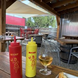 House made ketchup, mustard and blood orange cider. House made ketchup, mustard and blood orange cider.