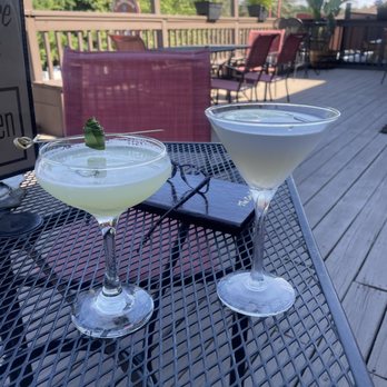 Cashmere Cricket - Spicy cucumber gimlet on left and The California martini (with grape pucker!) on the right - New American Near Me - Cuyahoga Falls, Ohio