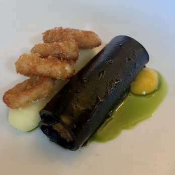 Cook Weaver - Calamari cannelloni and squid ink noodle - Modern European Near Me - Seattle, Washington Cook Weaver - Calamari cannelloni and squid ink noodle - Modern European Near Me - Seattle, Washington