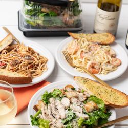 Pastini - Spaghetti with Spicy Sausage, Linguini Misto Mare, and Caesar Salad to go!