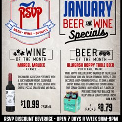 RSVP Discount Beverage - January 2017's wine and beer of the month! Enjoy! Happy new year!