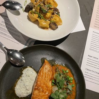 Manhattan Beach Post - Salmon Tikka Masala Spring Pea and Ricotta Ravioli - New American Near Me - Manhattan Beach, California Manhattan Beach Post - Salmon Tikka Masala Spring Pea and Ricotta Ravioli - New American Near Me - Manhattan Beach, California