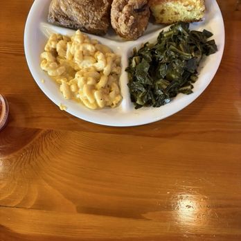 Soul & Seafood House - Two piece chicken dinner dark meat with Mac & Cheese, Collard greens and cornbread. Awesome! - Seafood Near Me - Aiken, South Carolina