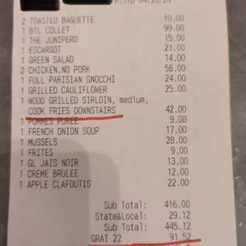 Rochambeau - Receipt denoting separate fryer - French Near Me - Boston, Massachusetts Rochambeau - Receipt denoting separate fryer - French Near Me - Boston, Massachusetts