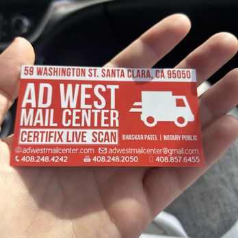 Ad West Mail Center - Business card - Notaries Near Me - Santa Clara, California