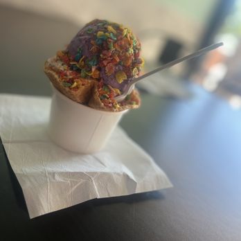 Dream Ice Cream Parlor - Fruity perplex, with strawberry shortcake and Taro ice cream in a waffle cup - Desserts Near Me - Stockton, California Dream Ice Cream Parlor - Fruity perplex, with strawberry shortcake and Taro ice cream in a waffle cup - Desserts Near Me - Stockton, California