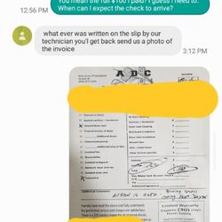 New Jersey Philadelphia Air Ducts Dryer Vents Chimneys ADC - Here is the text message string where you can clearly see that ADC missed our scheduled appointment and then agreed to refund me