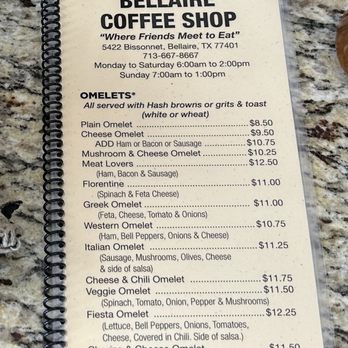 Bellaire Coffee Shop - Interior: menu - Breakfast & Brunch Near Me - Bellaire, Texas