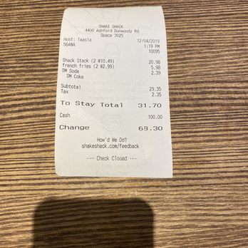 Shake Shack Perimeter Mall - Receipt Breakdown - Burgers Near Me - Atlanta, Georgia Shake Shack Perimeter Mall - Receipt Breakdown - Burgers Near Me - Atlanta, Georgia