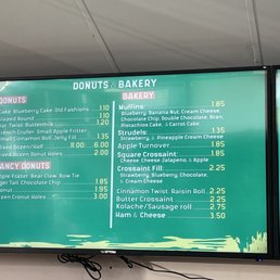 Menu - bakery items
