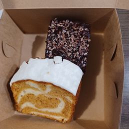 Chocolate brownie croissant pudding, $6.99. Pumpkin banana bread, $5.99. Chocolate brownie croissant pudding, $6.99. Pumpkin banana bread, $5.99.