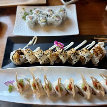 Shizen - Top to bottom: Philadelphia Roll, Hidden Agenda & Open Invitation - Sushi Bars Near Me - San Francisco, California Shizen - Top to bottom: Philadelphia Roll, Hidden Agenda & Open Invitation - Sushi Bars Near Me - San Francisco, California