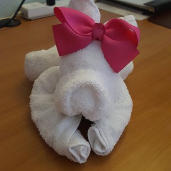Wyndham Garden - Cute towel animal made by housekeeping during our extended stay, they even used my daughters bow to add extra cuteness - Hotels Near Me - Austin, Texas