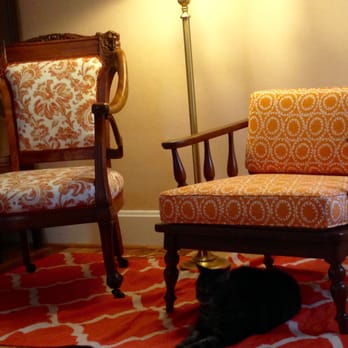 Keepsakes Upholstery - Chairs after Keepsake reupholstered them. Chair on the left had been written on with sharpie and they got it out! - Furniture Reupholstery Near Me - Saint Louis, Missouri Keepsakes Upholstery - Chairs after Keepsake reupholstered them. Chair on the left had been written on with sharpie and they got it out! - Furniture Reupholstery Near Me - Saint Louis, Missouri