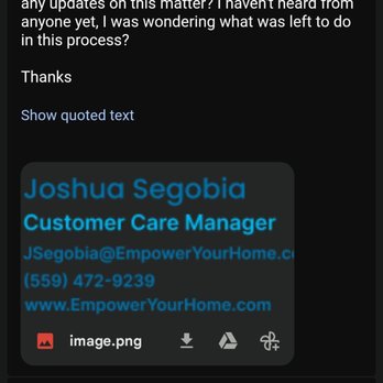 Empower Home Services - Showing how long it takes for them to respond back when they would respond - Solar Installation Near Me - Clovis, California Empower Home Services - Showing how long it takes for them to respond back when they would respond - Solar Installation Near Me - Clovis, California