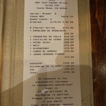 Vaca - Overpriced for what you get with a 3% up charge - Tapas/Small Plates Near Me - Costa Mesa, California
