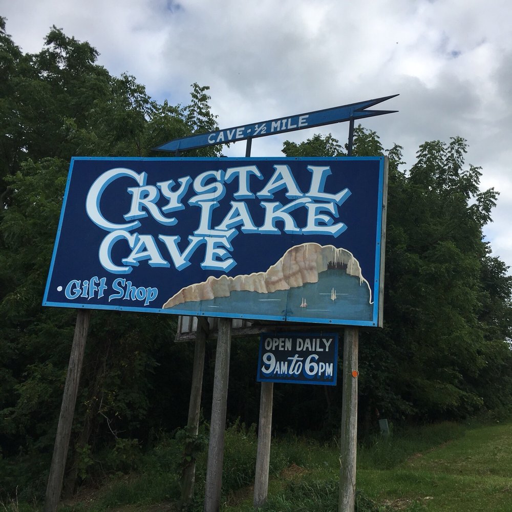 Crystal Lake Cave - Road Entrance sign - Tours Near Me - Dubuque, Iowa Crystal Lake Cave - Road Entrance sign - Tours Near Me - Dubuque, Iowa