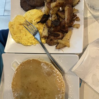 EggTown - Plain Pancakes with sausage, scrambled egg, and potatoes - Breakfast & Brunch Near Me - Wesley Chapel, Florida EggTown - Plain Pancakes with sausage, scrambled egg, and potatoes - Breakfast & Brunch Near Me - Wesley Chapel, Florida