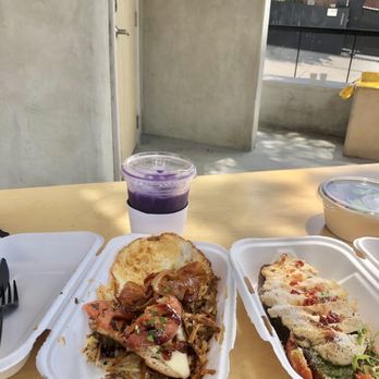 Laveta - Breakfast plate, chicken pesto toast, ube latte - Coffee & Tea Near Me - Los Angeles, California