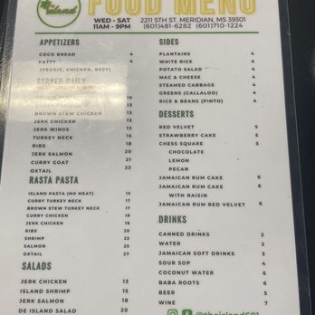 The Island 601 - Menu May 2022 - Caribbean Near Me - Meridian, Mississippi The Island 601 - Menu May 2022 - Caribbean Near Me - Meridian, Mississippi