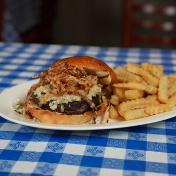 Joyce's Tavern - Burger with crumble bleu cheese and crispy onion strings - Irish Pub Near Me - Staten Island, New York Joyce's Tavern - Burger with crumble bleu cheese and crispy onion strings - Irish Pub Near Me - Staten Island, New York