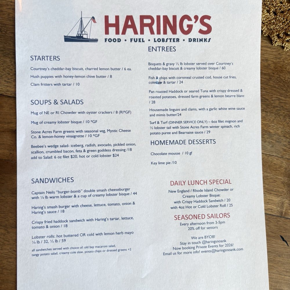 Haring's Noank - The menu - Seafood Near Me - Groton, Connecticut