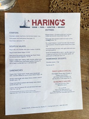 Menu photo 1 Haring's Noank Groton, CT Menu photo 1 Haring's Noank Groton, CT