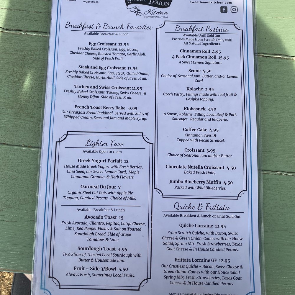Sweet Lemon Kitchen - Menu - Cafes Near Me - Georgetown, Texas