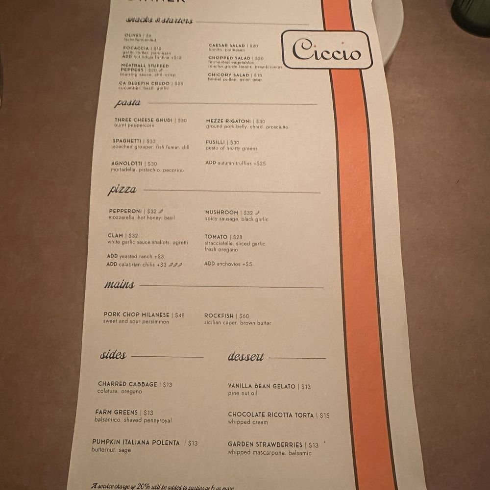 Ciccio - Menu - Pizza Near Me - Yountville, California