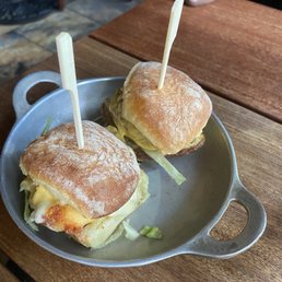 Beecher cheese curds and fish fillet slider Beecher cheese curds and fish fillet slider