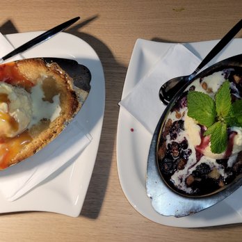 Miggs - Left is Pinapple, banana, coconut cobbler. Right the peach blueberry cobbler. Both were great! - Diners Near Me - Dunedin, Florida Miggs - Left is Pinapple, banana, coconut cobbler. Right the peach blueberry cobbler. Both were great! - Diners Near Me - Dunedin, Florida