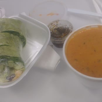 Salad Sensations - Spinach-chicken wrap, 3.85$. Tomato soup, 3.95$. - New American Near Me - Atlanta, Georgia Salad Sensations - Spinach-chicken wrap, 3.85$. Tomato soup, 3.95$. - New American Near Me - Atlanta, Georgia