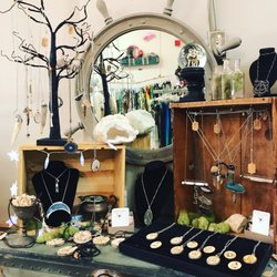 Broomstick Betty - One of our local jewelry crafter's goods in the shop. Amulets, stones, besoms, talismans, unique jewelry.