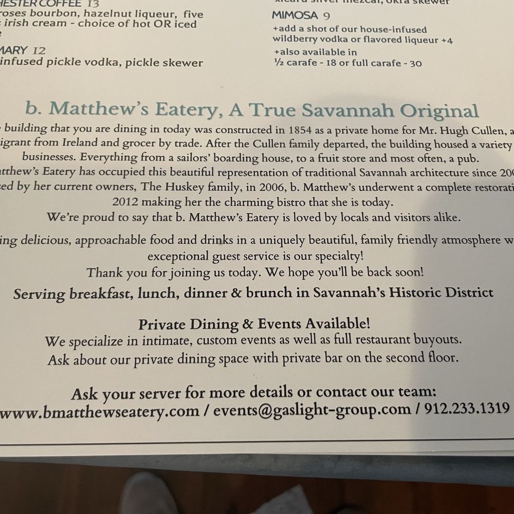 B Matthews Eatery - B Matthew's Story - New American Near Me - Savannah, Georgia
