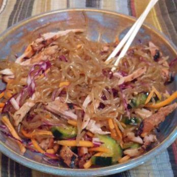 K Bowl - K-Bowl "mixed" at home. Double Jab Chae noodles, carrots, cucumber kimchi, purple (red) cabbage, jalapeno, with grilled chicken & sesame oil - Korean Near Me - Las Cruces, New Mexico K Bowl - K-Bowl "mixed" at home. Double Jab Chae noodles, carrots, cucumber kimchi, purple (red) cabbage, jalapeno, with grilled chicken & sesame oil - Korean Near Me - Las Cruces, New Mexico