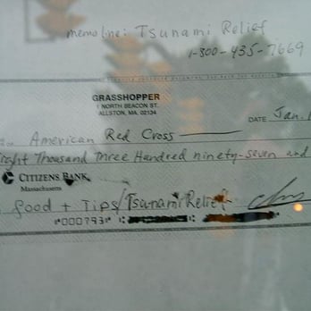 Grasshopper Restaurant - Look the Grasshopper gave money to the Tsunami Relief Fund! - Chinese Near Me - Allston, Massachusetts Grasshopper Restaurant - Look the Grasshopper gave money to the Tsunami Relief Fund! - Chinese Near Me - Allston, Massachusetts