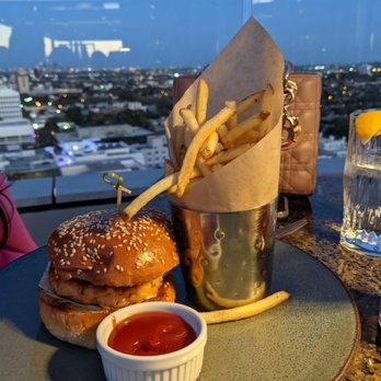 The Rooftop - Lobster burger with fries - Asian Fusion Near Me - Beverly Hills, California