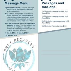 Body Recovery Massage - Massage Menu
